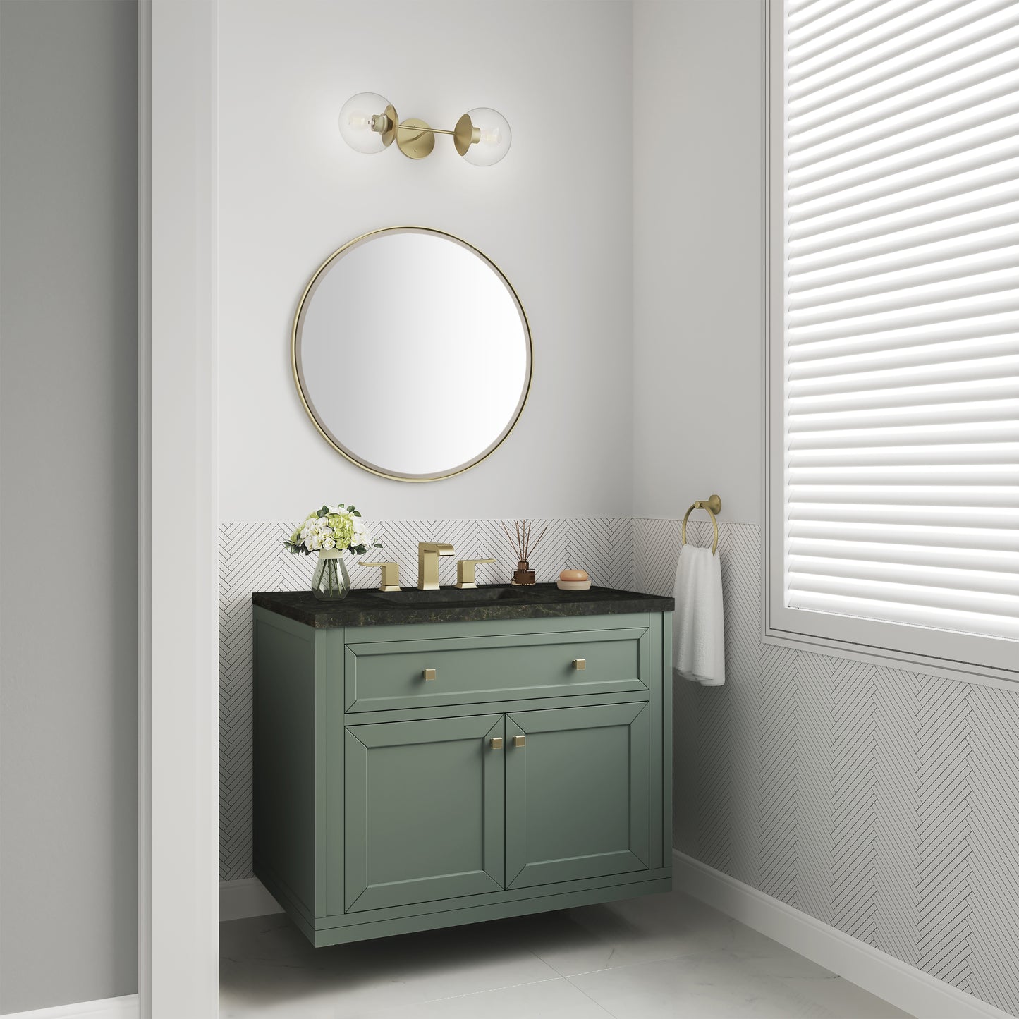 Renovate for Less Atlanta Chicago 36" Single Vanity, Smokey Celadon, w/ 3 CM Phantome Eclos Top