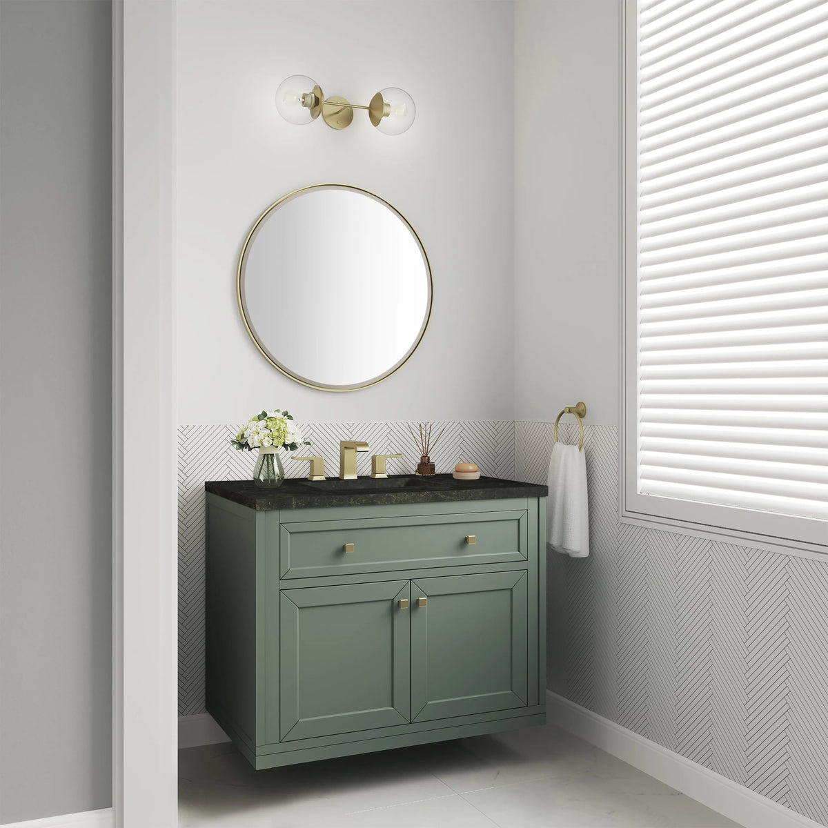 Chicago 36" Single Vanity, Smokey Celadon, w/ 3 CM Phantome Eclos Top