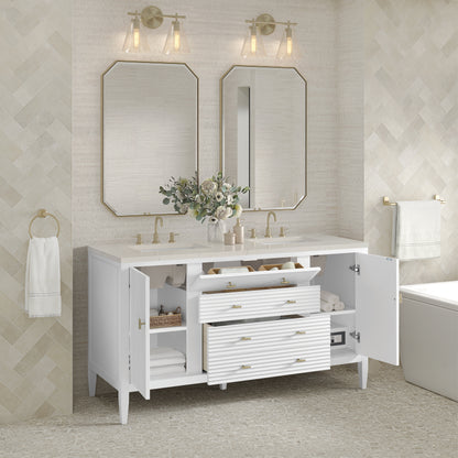 Renovate for Less Atlanta Myrrin 60" Double Vanity, Bright White, w/ 3 CM Siberian Silestone Top