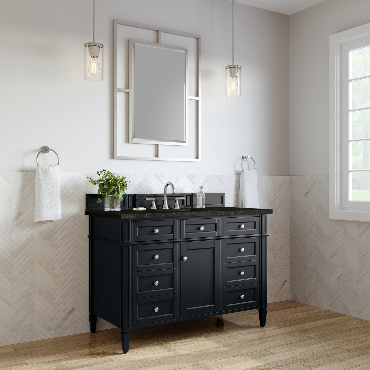 Renovate for Less Atlanta Brittany 48" Single Vanity, Black Onyx, w/ 3 CM Phantome Eclos Top