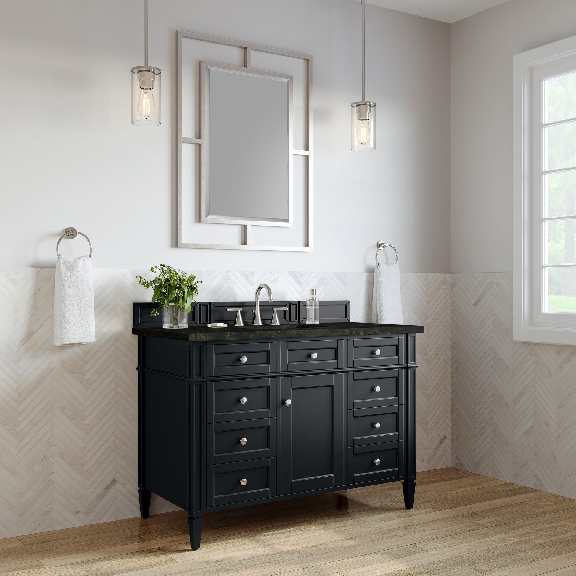 Renovate for Less Atlanta Brittany 48" Single Vanity, Black Onyx, w/ 3 CM Phantome Eclos Top