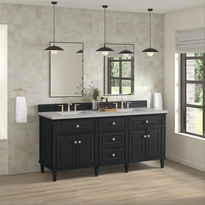 Renovate for Less Atlanta Lorelai 72" Double Vanity, Black Onyx w/ 3 CM Eternal Jasmine Pearl Silestone Top w/FreePower Wireless Charger