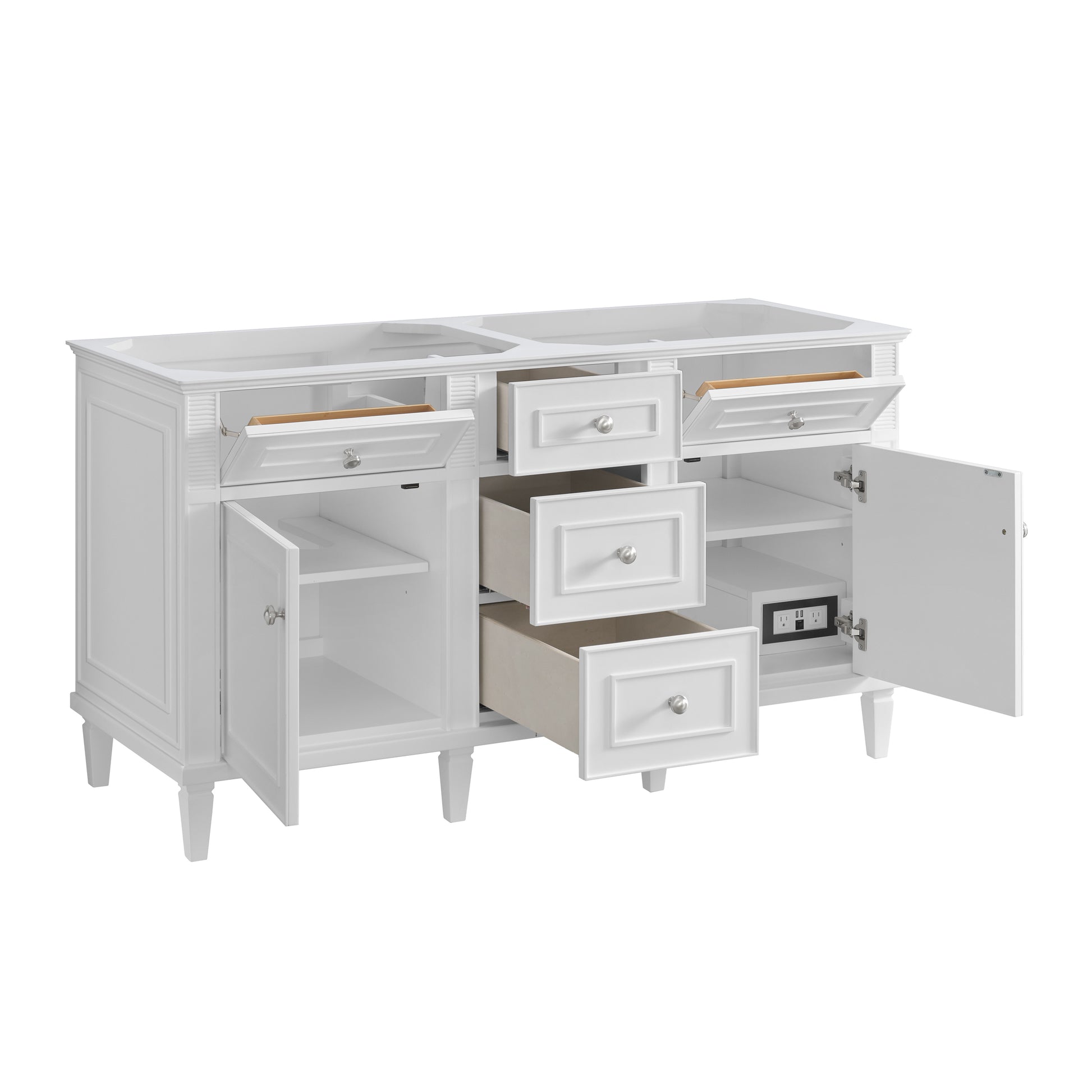 Renovate for Less Atlanta Lorelai 60" Double Vanity, Bright White w/ 3 CM Eternal Jasmine Pearl Silestone Top