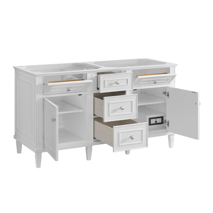 Renovate for Less Atlanta Lorelai 60" Double Vanity, Bright White w/ 3 CM Eternal Jasmine Pearl Silestone Top