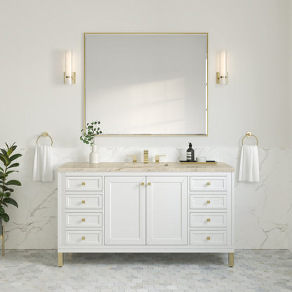 Renovate for Less Atlanta Chicago 60" Single Vanity, Glossy White, w/ 3 CM Tajnar Eclos Top w/FreePower Wireless Charger
