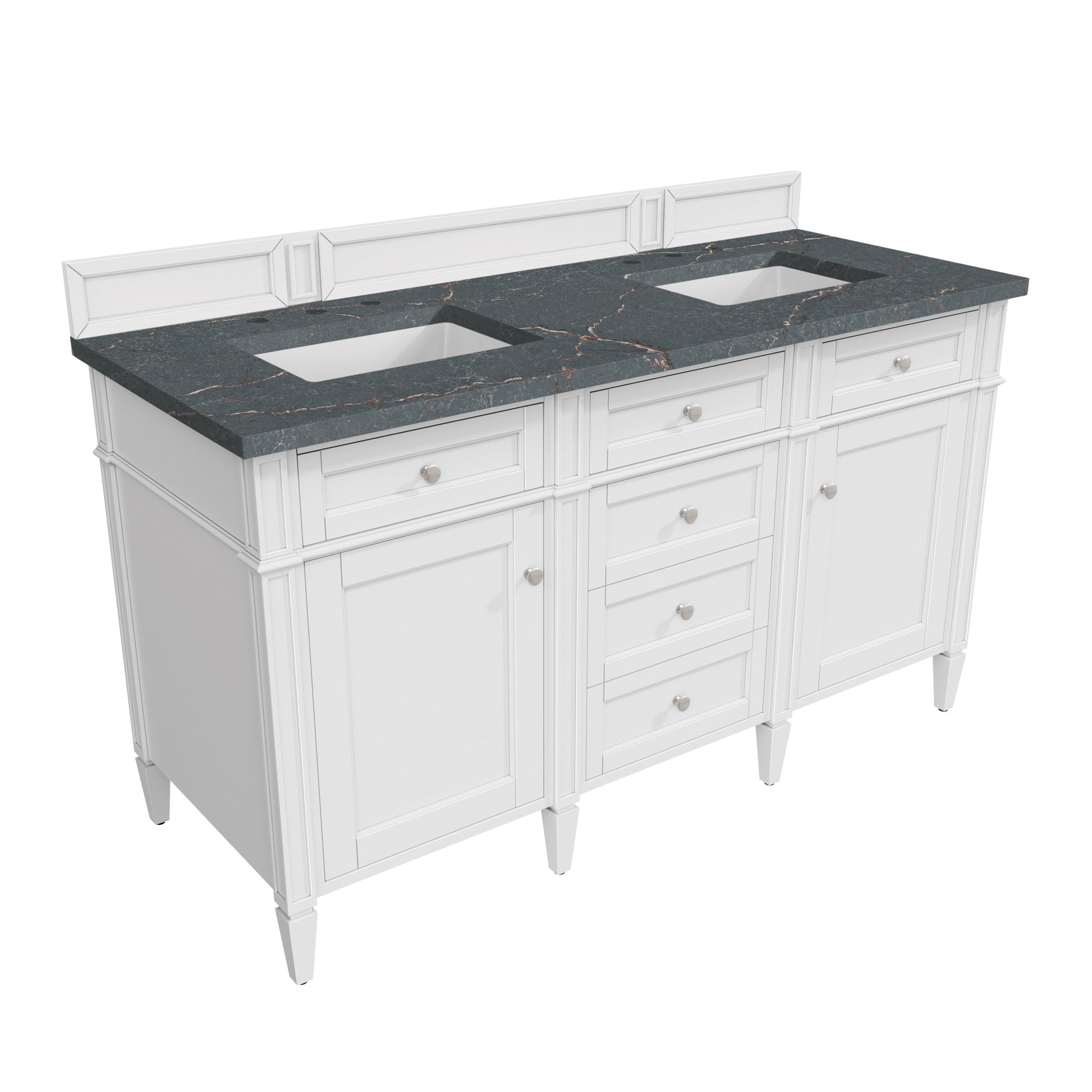 Renovate for Less Atlanta Brittany 60" Double Vanity, Bright White Vanity w/ 3 CM Parisien Bleu Silestone Top