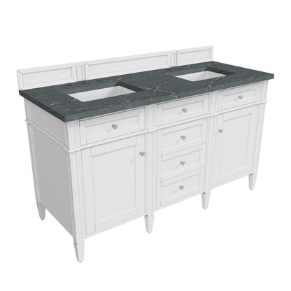 Renovate for Less Atlanta Brittany 60" Double Vanity, Bright White Vanity w/ 3 CM Parisien Bleu Silestone Top