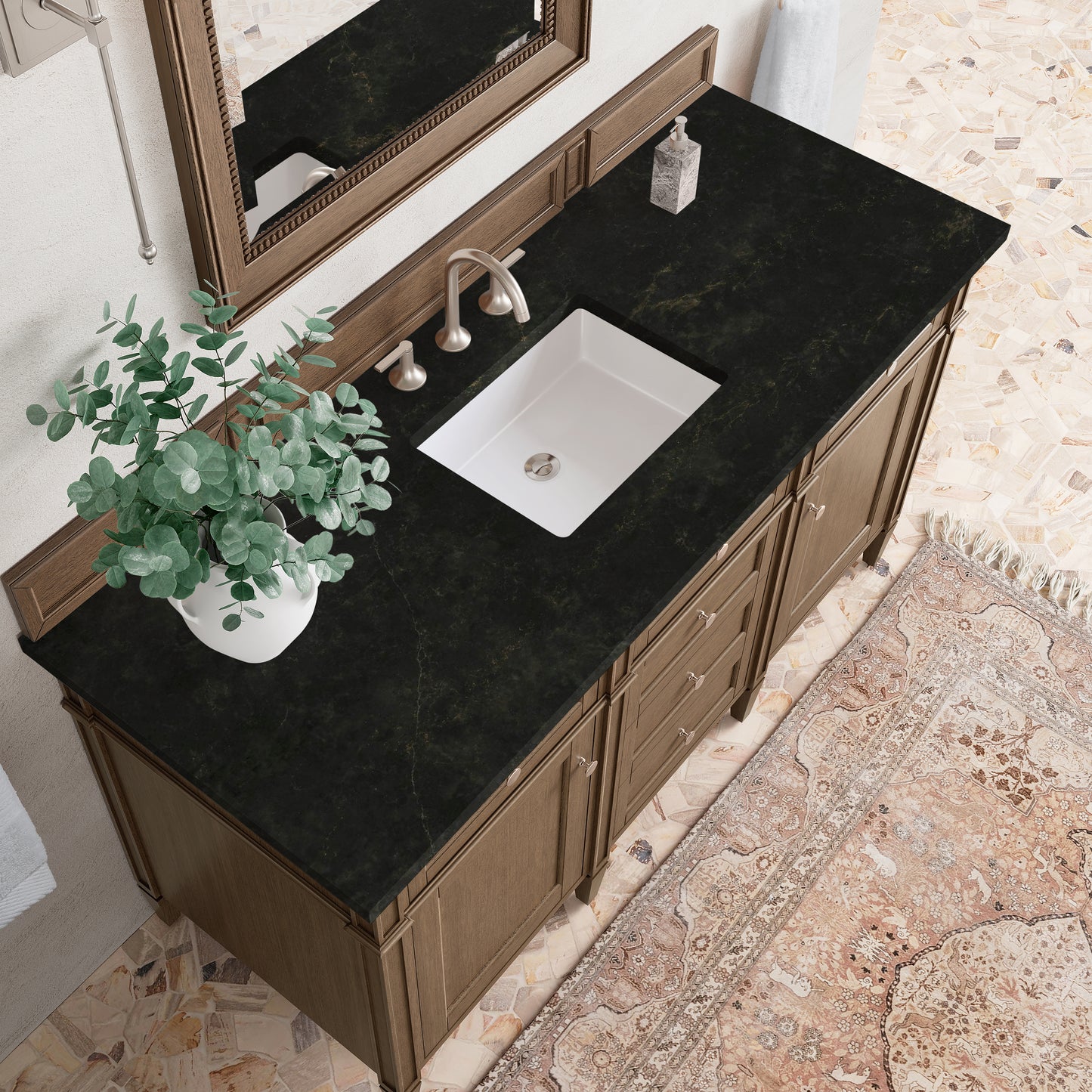 Renovate for Less Atlanta Brittany 60" Single Vanity, Saddle Brown, w/ 3 CM Phantome Eclos Top