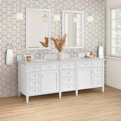 Renovate for Less Atlanta Brittany 84" Double Vanity, Bright White w/ 3 CM Eternal Jasmine Pearl Top w/FreePower Wireless Charger