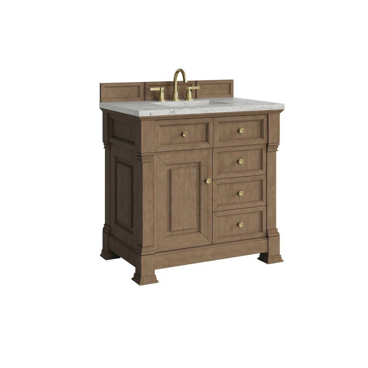 Brookfield 36" Single Vanity, Pecan w/3 CM Eternal Jasmine Pearl Silestone Top