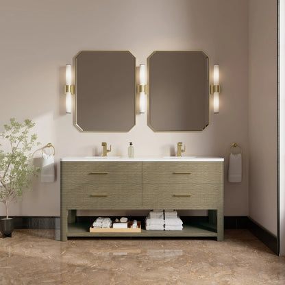 Lucian 72" Double Vanity, Pebble Oak w/ 3 CM White Zeus Silestone Top