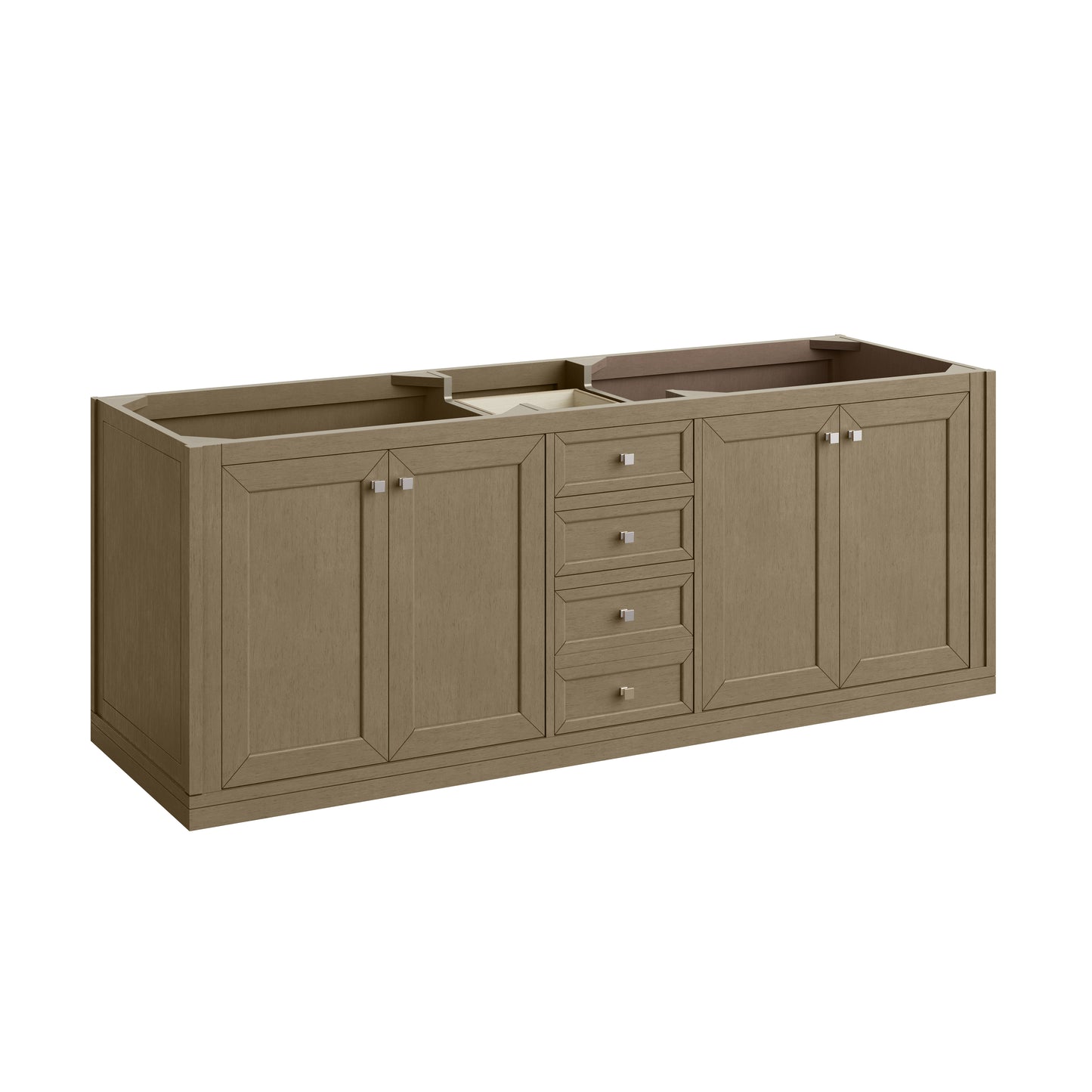 Renovate for Less Atlanta Chicago 72" Double Vanity, Walnut Whisper, w/ 3 CM Eternal Jasmine Pearl Silestone® Top