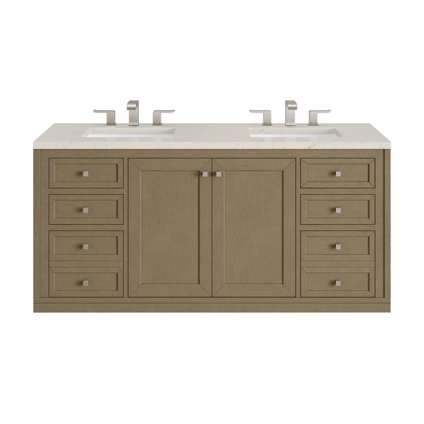 Renovate for Less Atlanta Chicago 60" Double Vanity, Walnut Whisper, w/ 3 CM Siberian Silestone Top w/FreePower Wireless Charger
