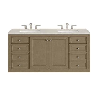 Renovate for Less Atlanta Chicago 60" Double Vanity, Walnut Whisper, w/ 3 CM Siberian Silestone Top w/FreePower Wireless Charger