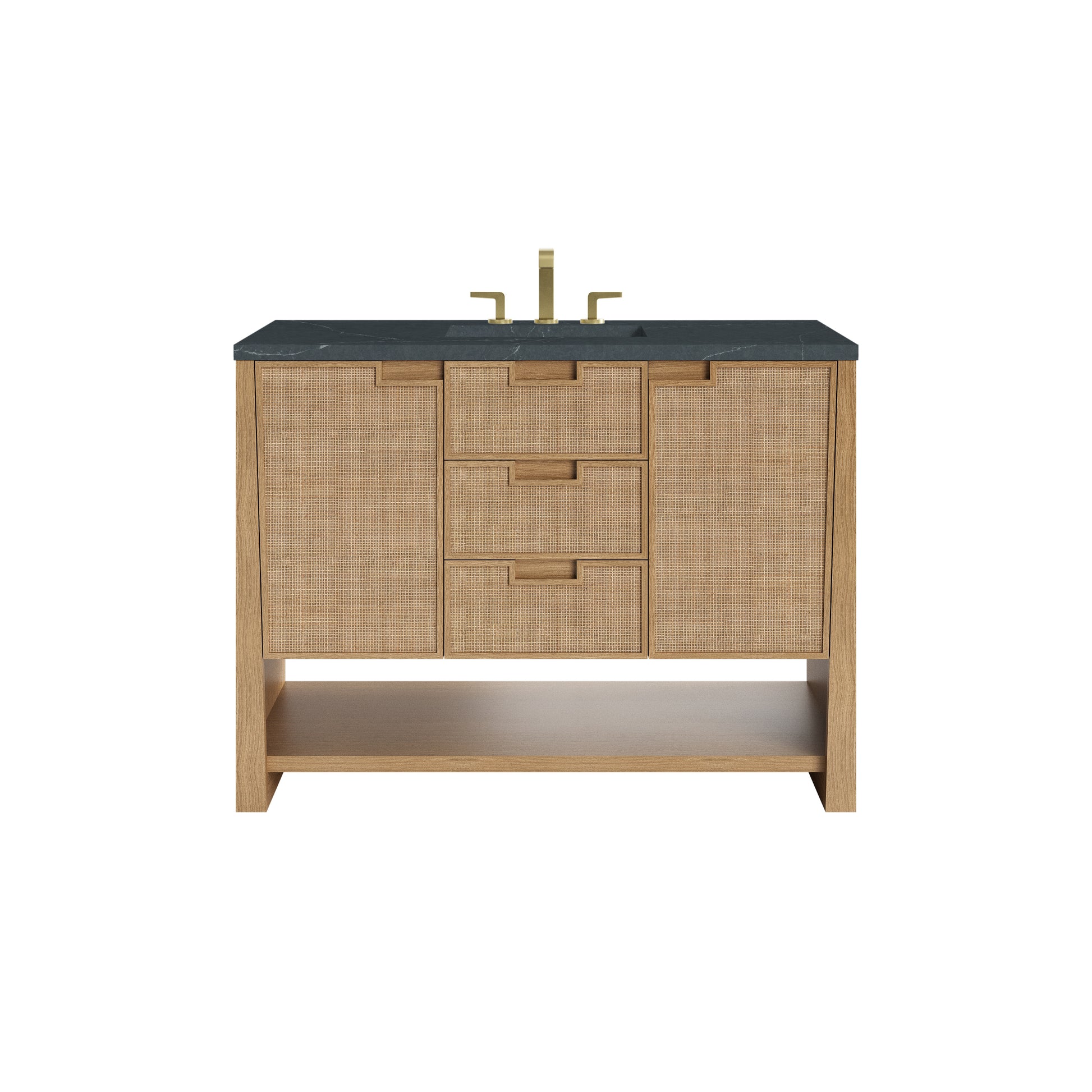 Renovate for Less Atlanta Solene 48" Single Vanity, Seaside Oak, w/ 3 CM Charcoal Soapstone Quartz Top