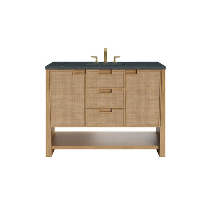 Renovate for Less Atlanta Solene 48" Single Vanity, Seaside Oak, w/ 3 CM Charcoal Soapstone Quartz Top