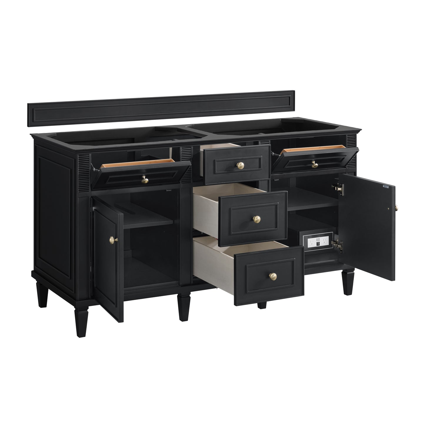 Renovate for Less Atlanta Lorelai 60" Double Vanity, Black Onyx w/ 3 CM Parisien Bleu Silestone Top