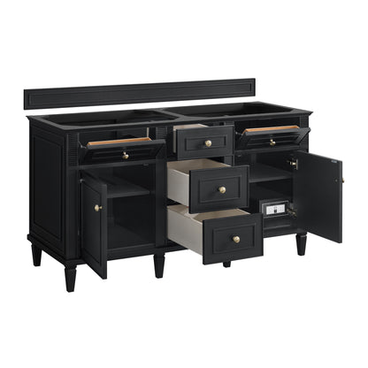 Renovate for Less Atlanta Lorelai 60" Double Vanity, Black Onyx w/ 3 CM Parisien Bleu Silestone Top