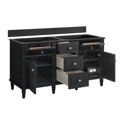 Lorelai 60" Double Vanity, Black Onyx w/ 3 CM Parisien Bleu Silestone Top w/FreePower Wireless Charger