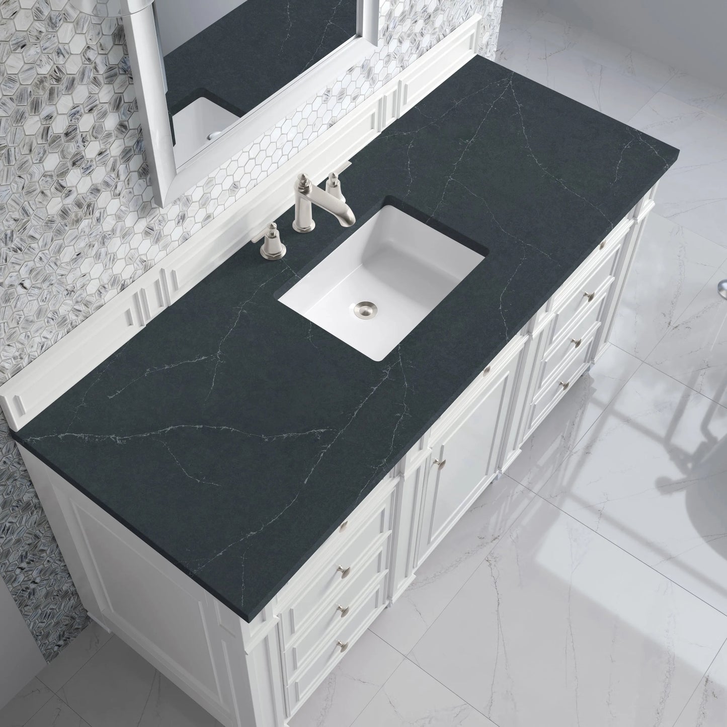 Bristol 60" Single Vanity, Bright White w/ 3 CM Charcoal Soapstone Silestone Top