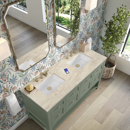 Renovate for Less Atlanta Breckenridge 60" Double Vanity, Smokey Celadon, w/ 3 CM Tajnar Eclos Top w/FreePower Wireless Charger