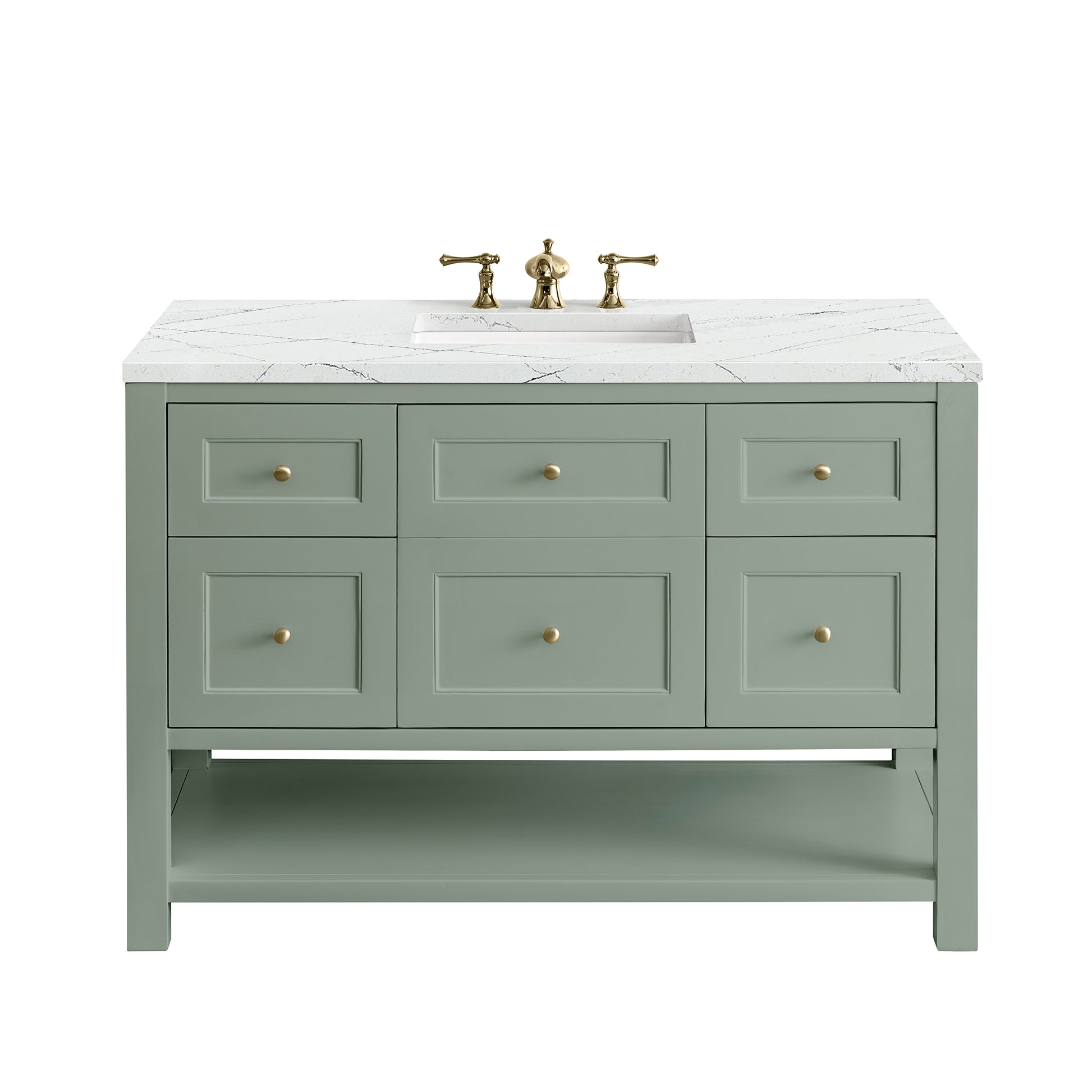 Renovate for Less Atlanta Breckenridge 48" Single Vanity, Smokey Celadon w/ 3 CM Ethereal Noctis Top w/FreePower Wireless Charger