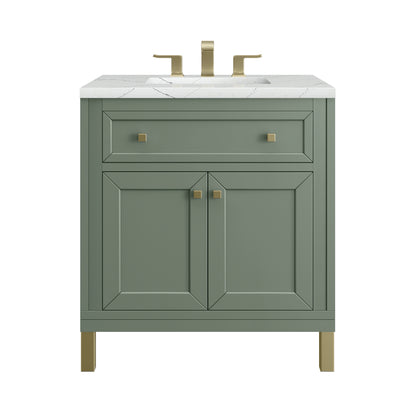 Renovate for Less Atlanta Chicago 30" Single Vanity, Smokey Celadon, w/ 3 CM Ethereal Noctis Silestone® Top