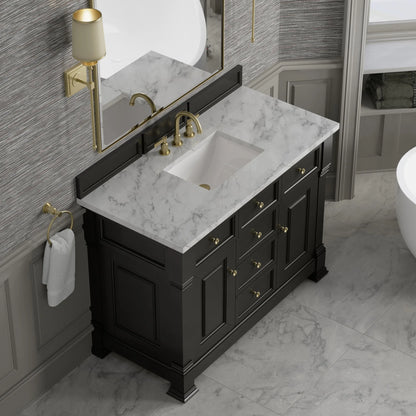 Brookfield 48" Single Vanity, Black Onyx w/3 CM Carrara White Marble Top