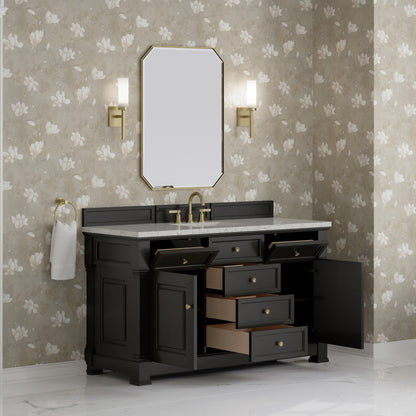 Renovate for Less Atlanta Brookfield 60" Single Vanity, Black Onyx w/3CM Eternal Jasmine Pearl Silestone Top w/ FreePower Wireless Charger
