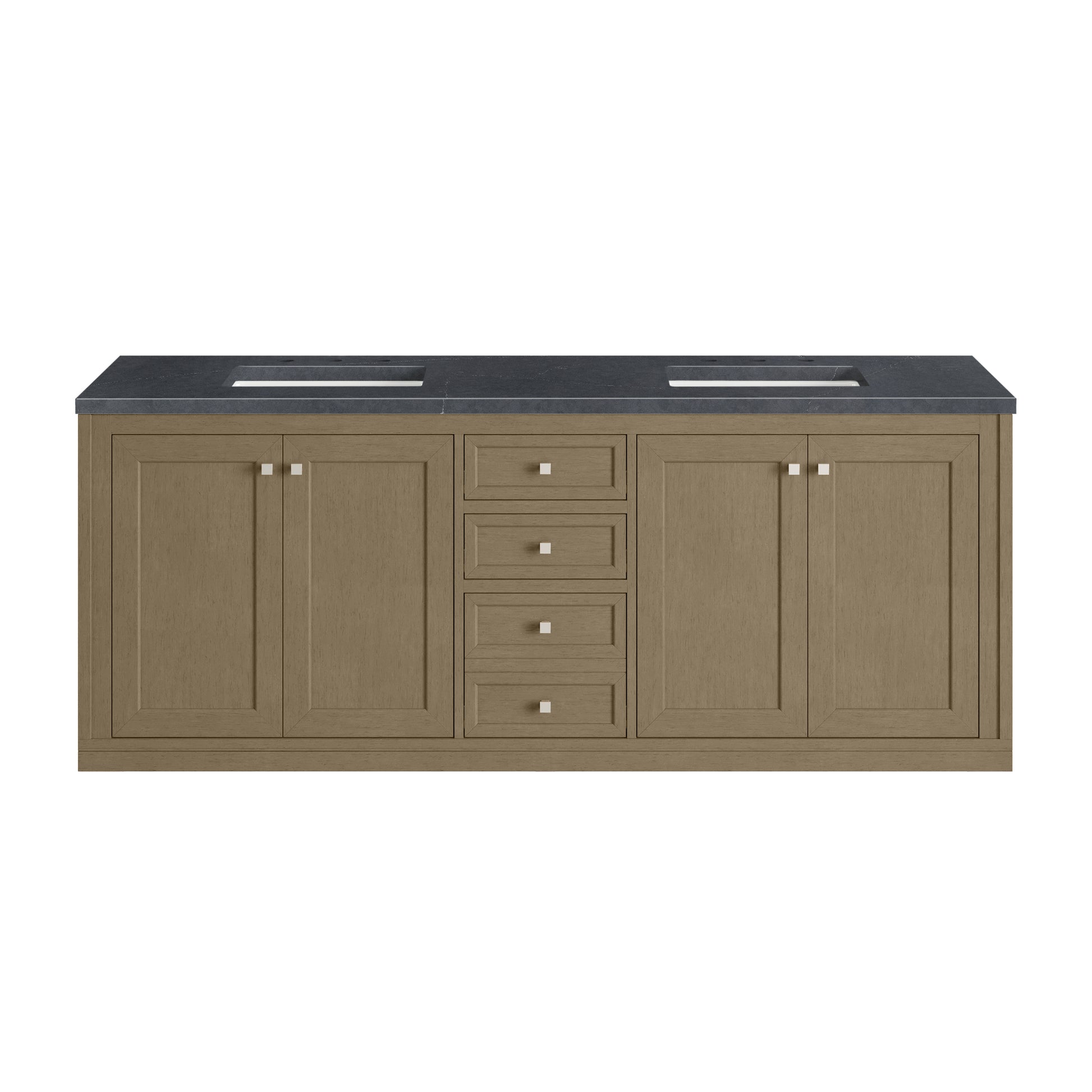 Renovate for Less Atlanta Chicago 72" Double Vanity, Walnut Whisper, w/ 3 CM Charcoal Soapstone Silestone® Top