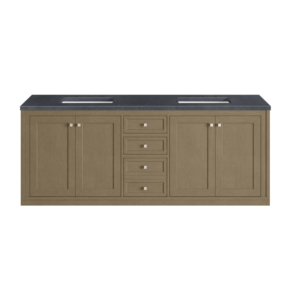 Chicago 72" Double Vanity, Walnut Whisper, w/ 3 CM Charcoal Soapstone Silestone® Top