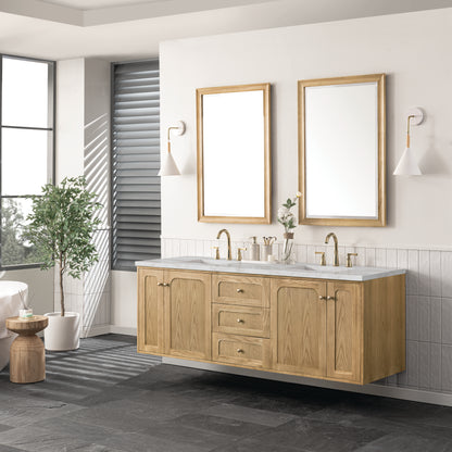 Renovate for Less Atlanta Laurent 72" Double Vanity, Light Natural Oak w/ 3 CM Victorian Silver Top