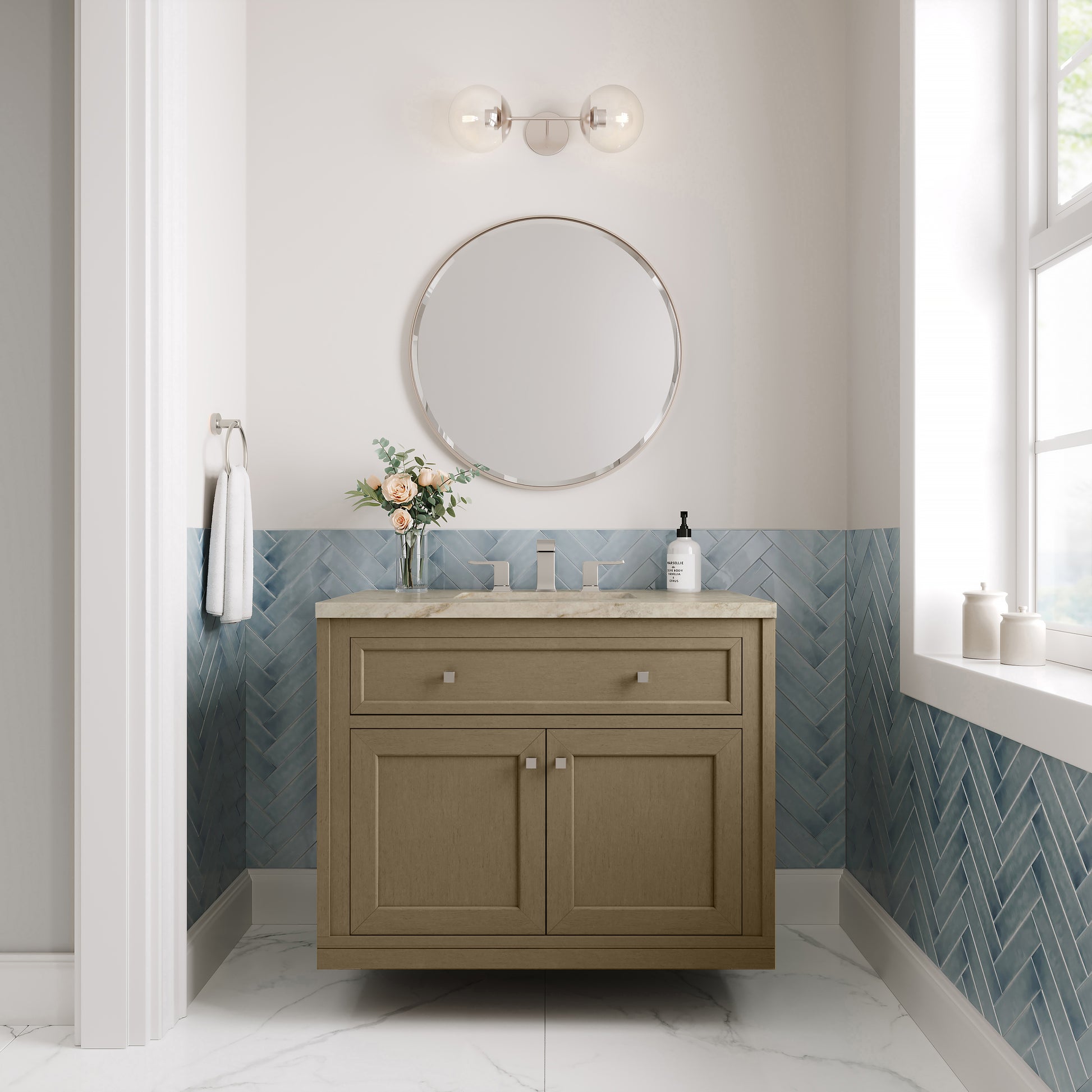 Renovate for Less Atlanta Chicago 36" Single Vanity, Walnut Whisper, w/ 3 CM Tajnar Eclos Top