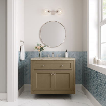 Renovate for Less Atlanta Chicago 36" Single Vanity, Walnut Whisper, w/ 3 CM Tajnar Eclos Top