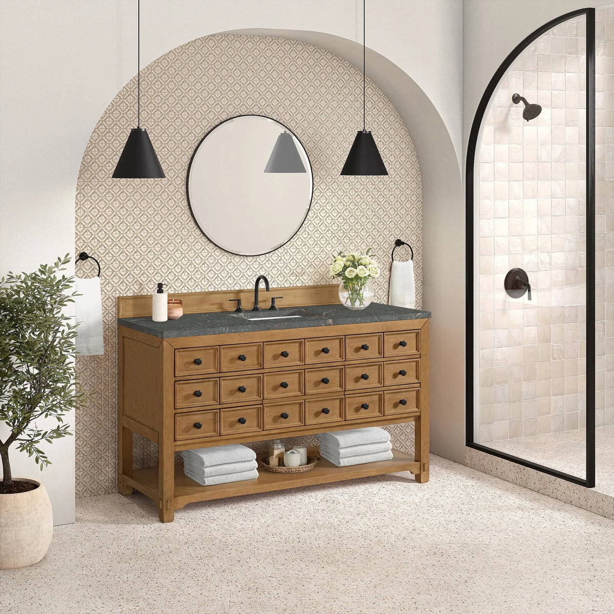 Malibu 60" Single Vanity, Amber Birch w/ 3 CM Parisien Bleu Top