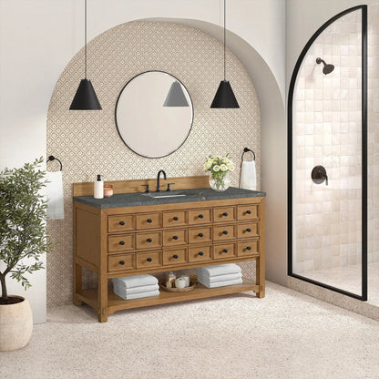 Malibu 60" Single Vanity, Amber Birch w/ 3 CM Parisien Bleu Top