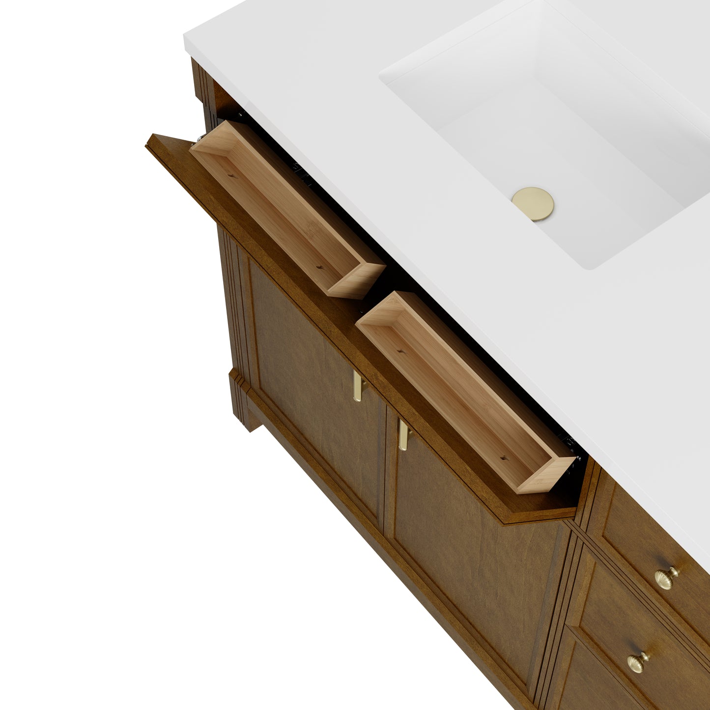 Renovate for Less Atlanta Bellshire 72" Double Vanity, Honey Oak w/ 3 CM Victorian Silver Silestone Top w/FreePower Wireless Charger