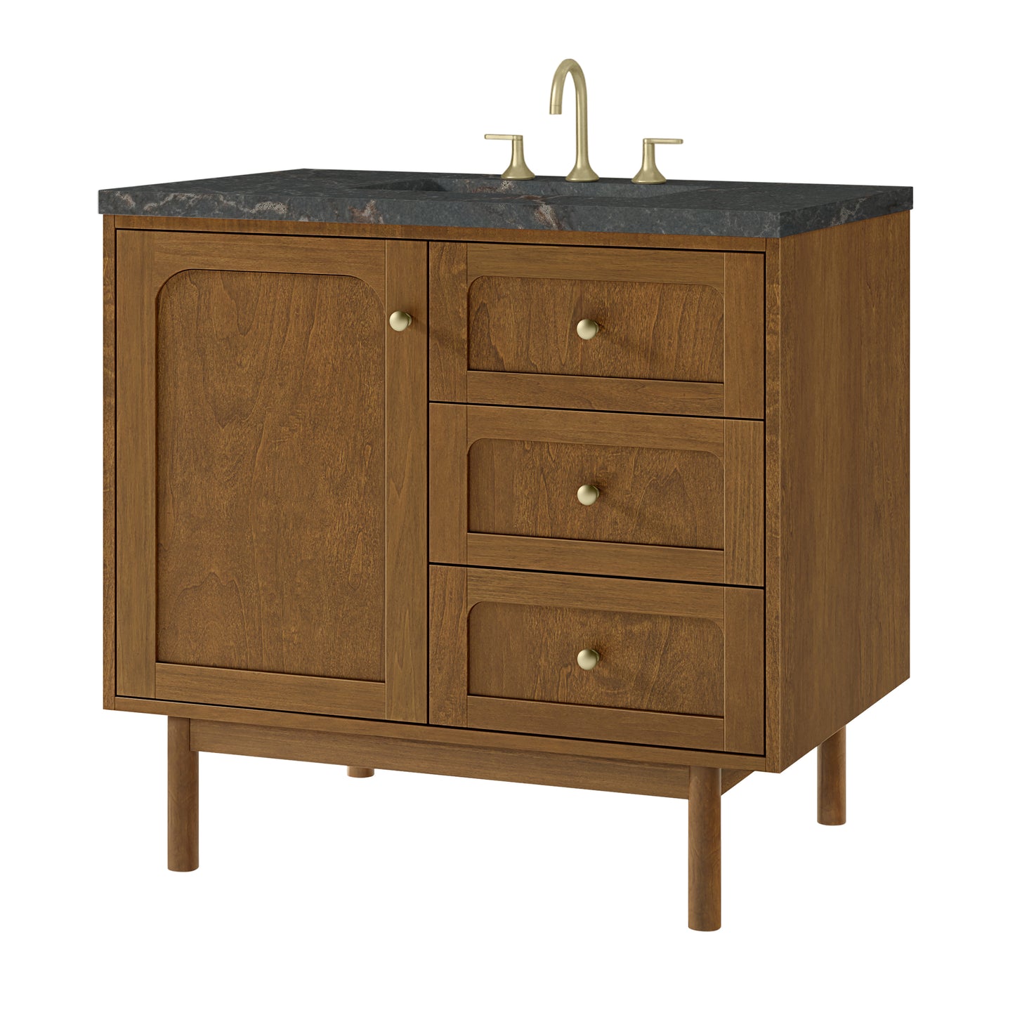 Renovate for Less Atlanta Laurent 36" Single Vanity, Honey Oak w/ 3 CM Parisien Bleu Silestone Top