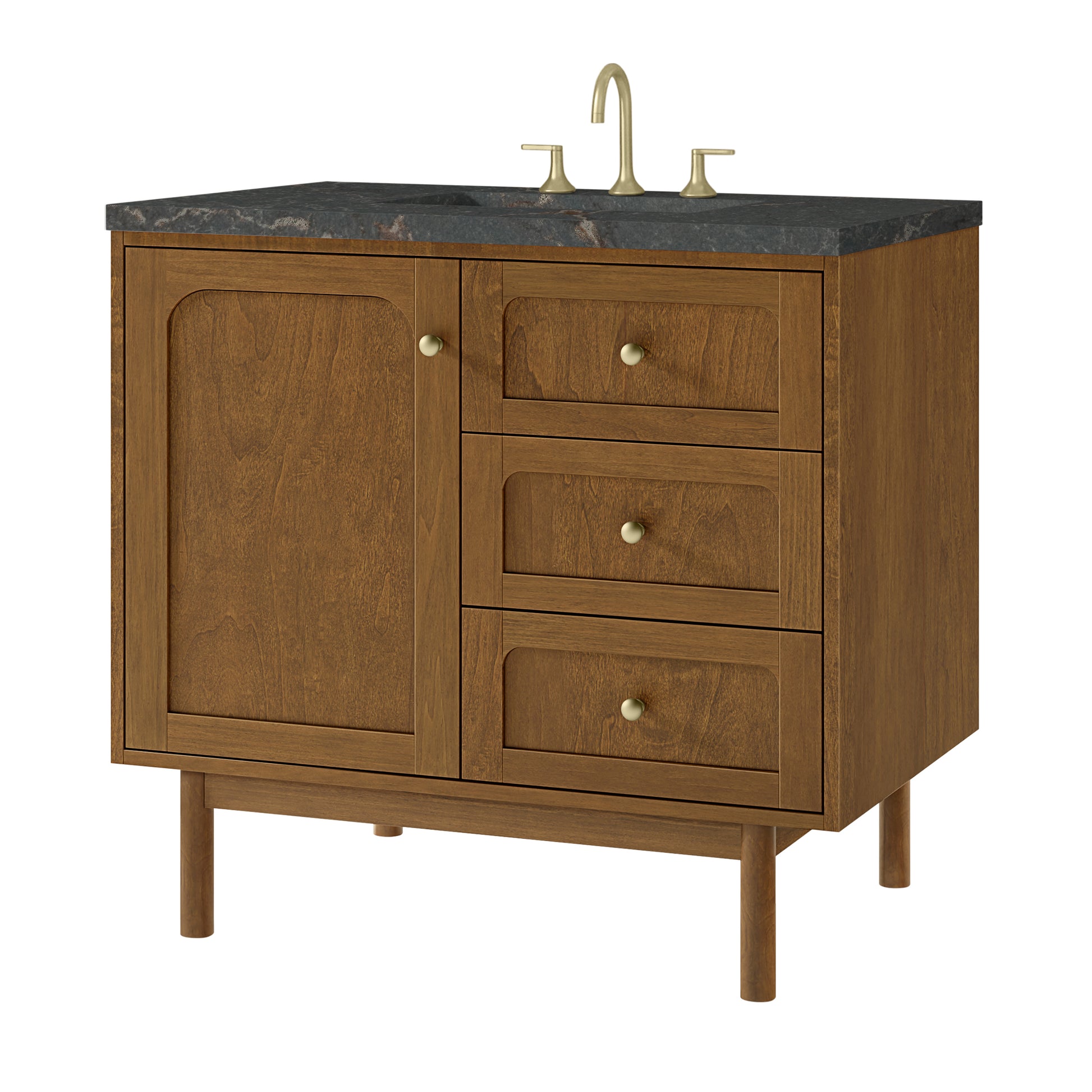 Renovate for Less Atlanta Laurent 36" Single Vanity, Honey Oak w/ 3 CM Parisien Bleu Silestone Top