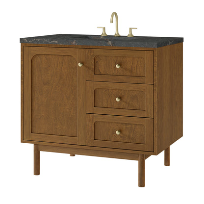 Renovate for Less Atlanta Laurent 36" Single Vanity, Honey Oak w/ 3 CM Parisien Bleu Silestone Top