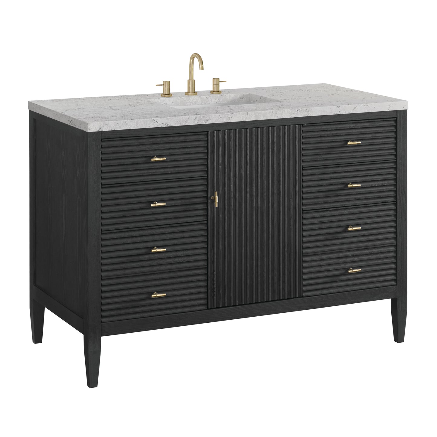Renovate for Less Atlanta Myrrin 48" Single Vanity, Carbon Oak w/ 3 CM Eternal Jasmine Pearl Silestone Top