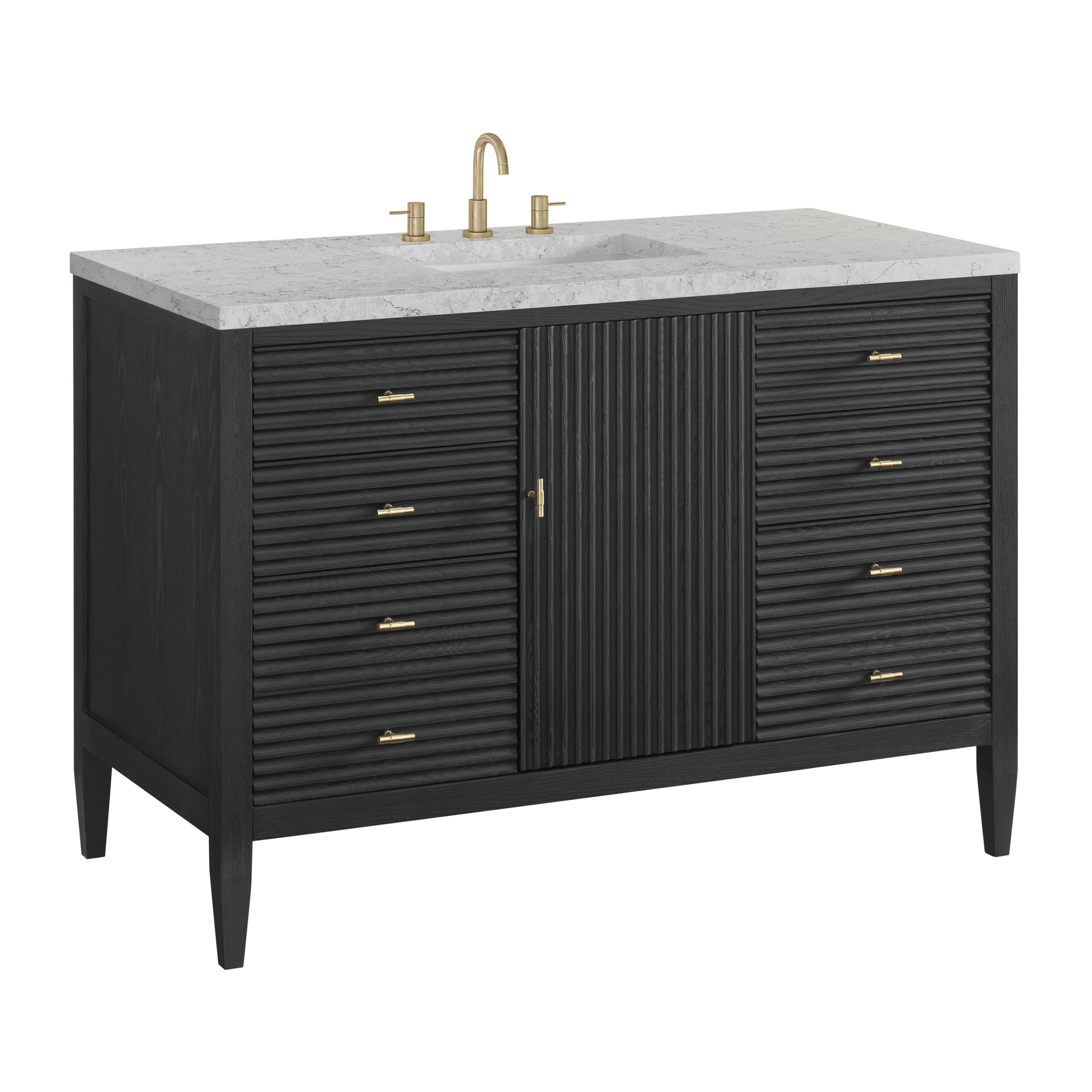Renovate for Less Atlanta Myrrin 48" Single Vanity, Carbon Oak w/ 3 CM Eternal Jasmine Pearl Silestone Top