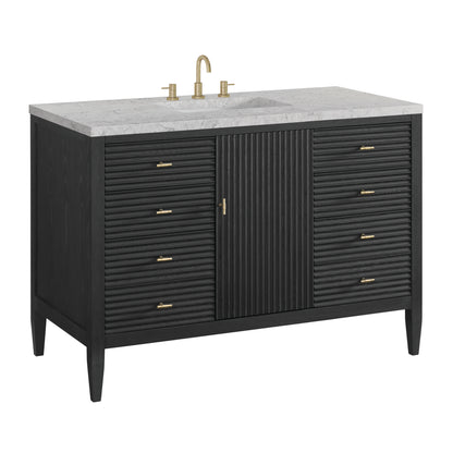 Renovate for Less Atlanta Myrrin 48" Single Vanity, Carbon Oak w/ 3 CM Eternal Jasmine Pearl Silestone Top