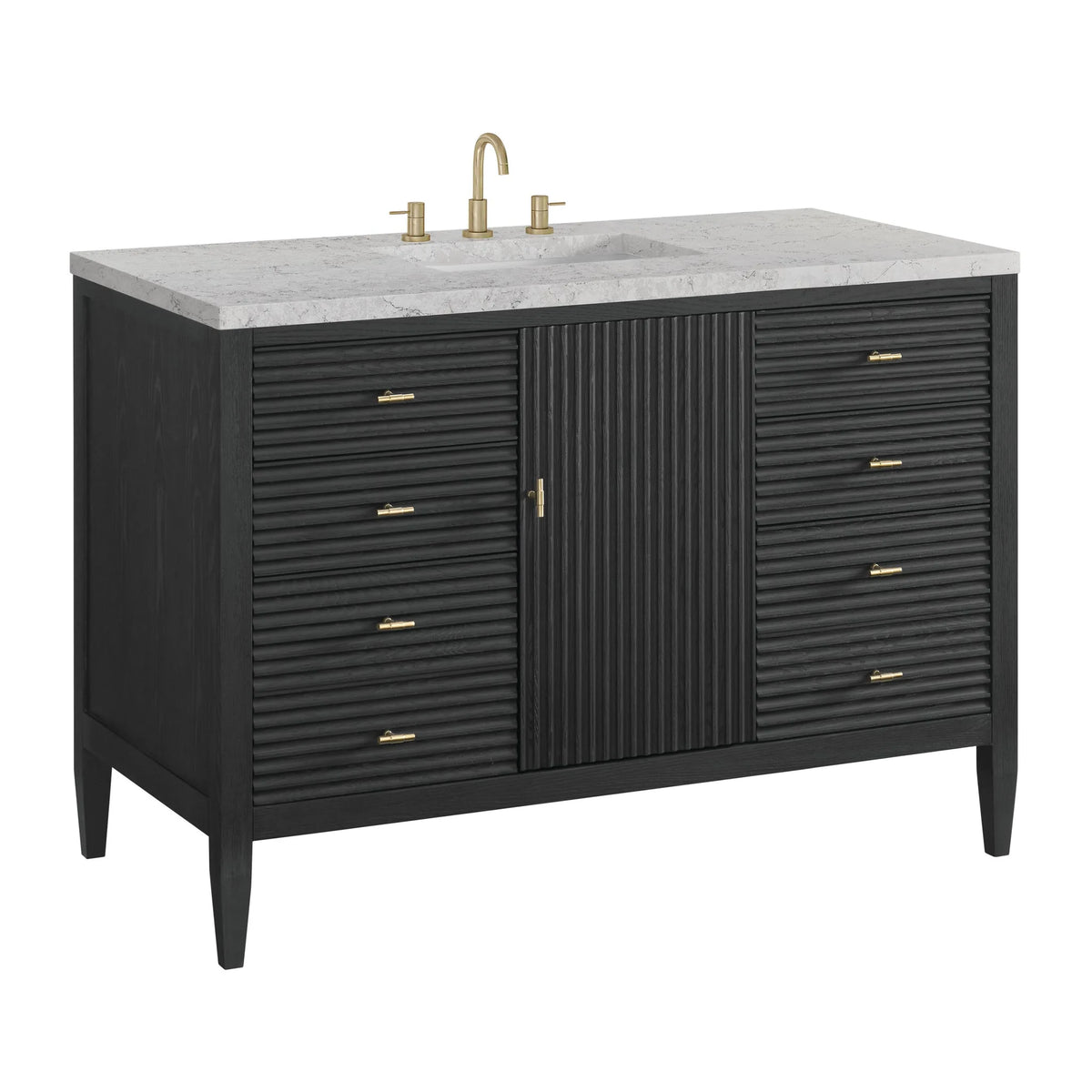 Myrrin 48" Single Vanity, Carbon Oak w/ 3 CM Eternal Jasmine Pearl Silestone Top w/FreePower Wireless Charger