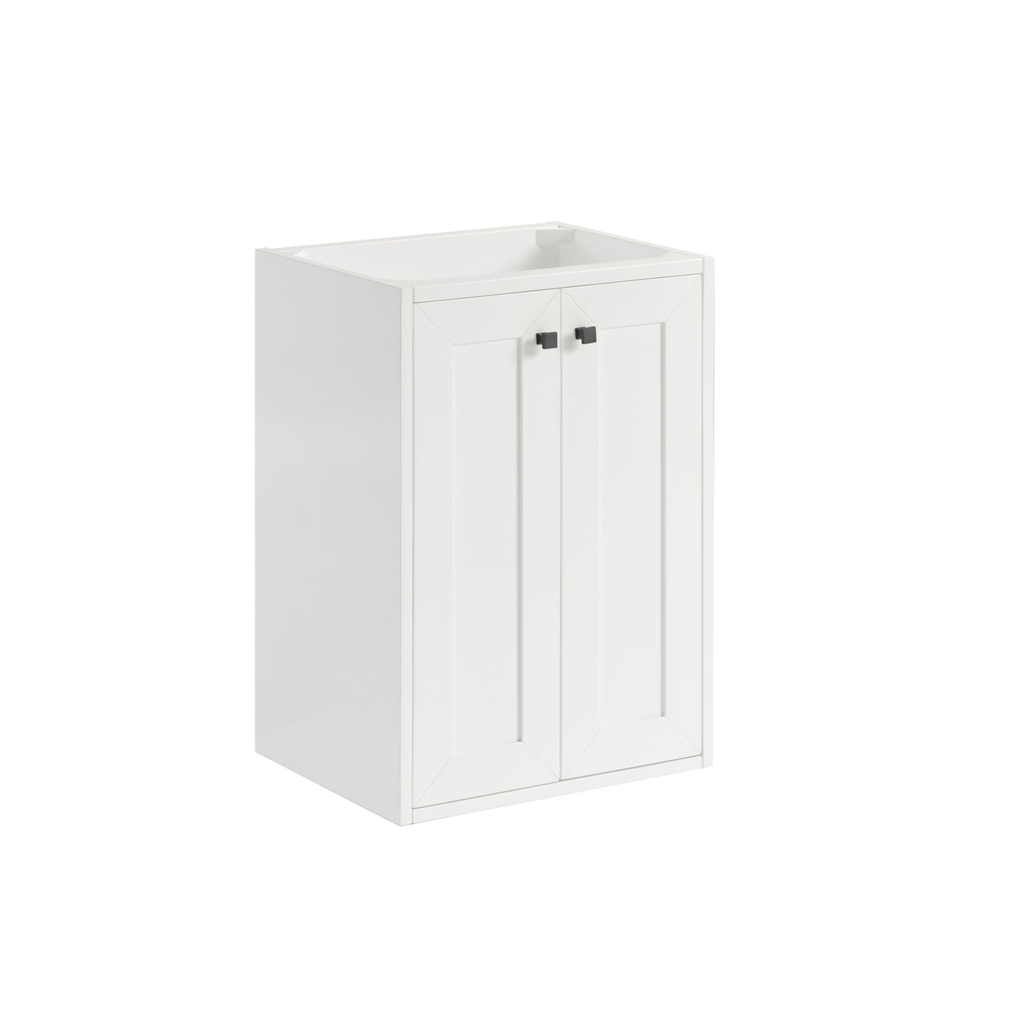 Renovate for Less Atlanta Chianti 20" Single Vanity, Glossy White, Matte Black, w/ White Glossy Composite Stone Top