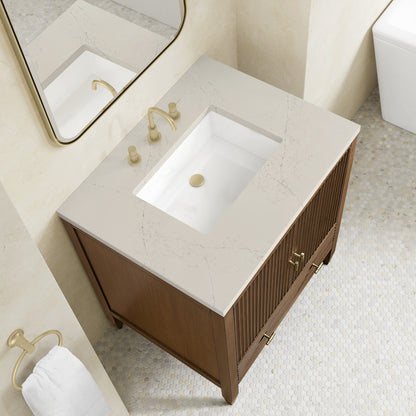 Renovate for Less Atlanta Myrrin 30" Single Vanity, Mid-Century Walnut w/ 3 CM Siberian Silestone Top
