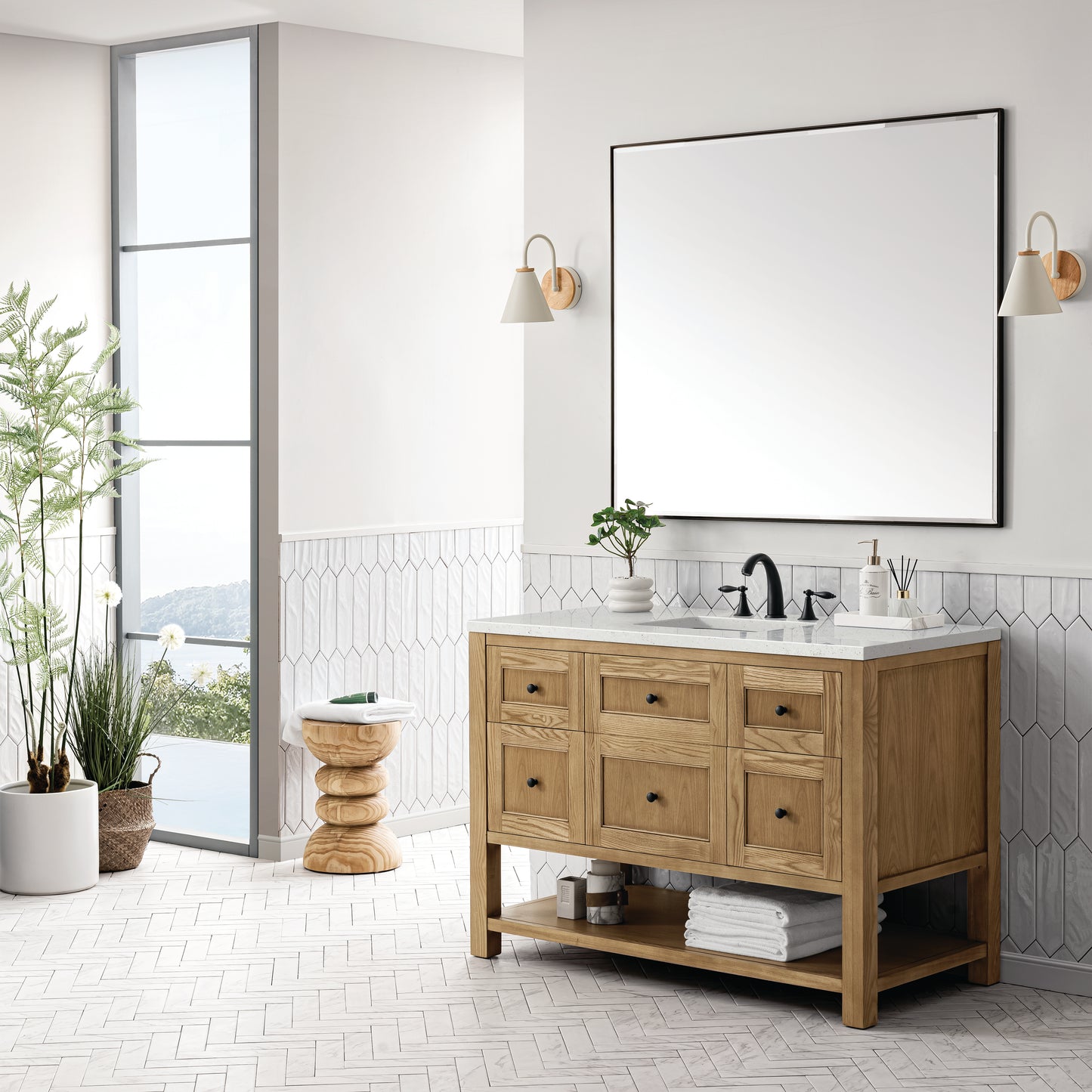 Renovate for Less Atlanta Breckenridge 48" Single Vanity, Light Natural Oak w/ 3 CM Lime Delight Top