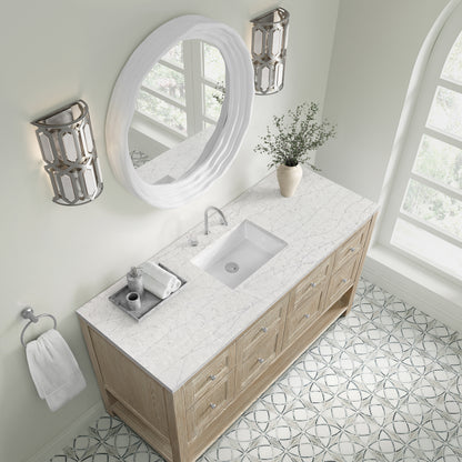 Renovate for Less Atlanta Breckenridge 60" Single Vanity, Whitewashed Oak, w/ 3 CM Eternal Jasmine Pearl Quartz Top