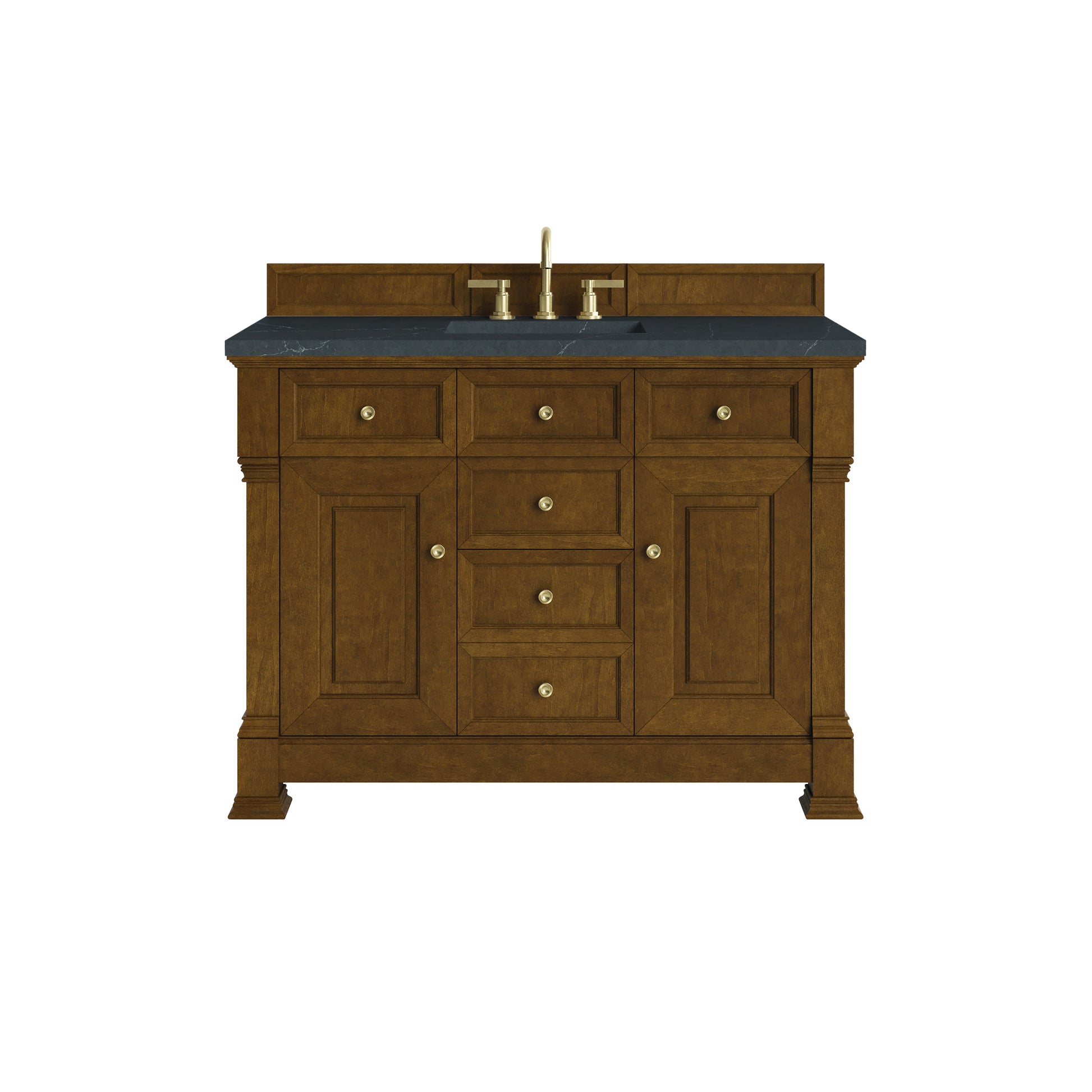 Renovate for Less Atlanta Brookfield 48" Single Vanity, Honey Oak w/ 3 CM Charcoal Soapstone Silestone Top