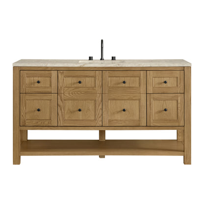 Renovate for Less Atlanta Breckenridge 60" Single Vanity, Light Natural Oak, w/ 3 CM Tajnar Eclos Top w/FreePower Wireless Charger